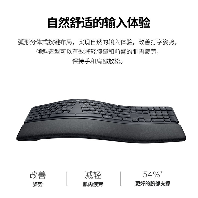 罗技ERGO K860无线蓝牙人体工学分体式键盘记本台式电脑弧形掌托 - 图3