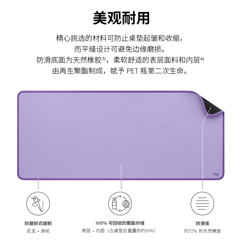 罗技DESK MAT桌垫MOUSE PAD鼠标垫加厚防泼溅个性简约纯色办公 - 图3