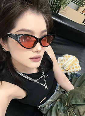 新款小框猫眼墨红色镜女ins潮