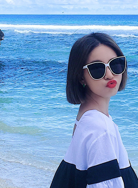 防紫外线太阳眼镜偏光网红街拍潮防晒ins圆脸沙滩大框白色墨镜女