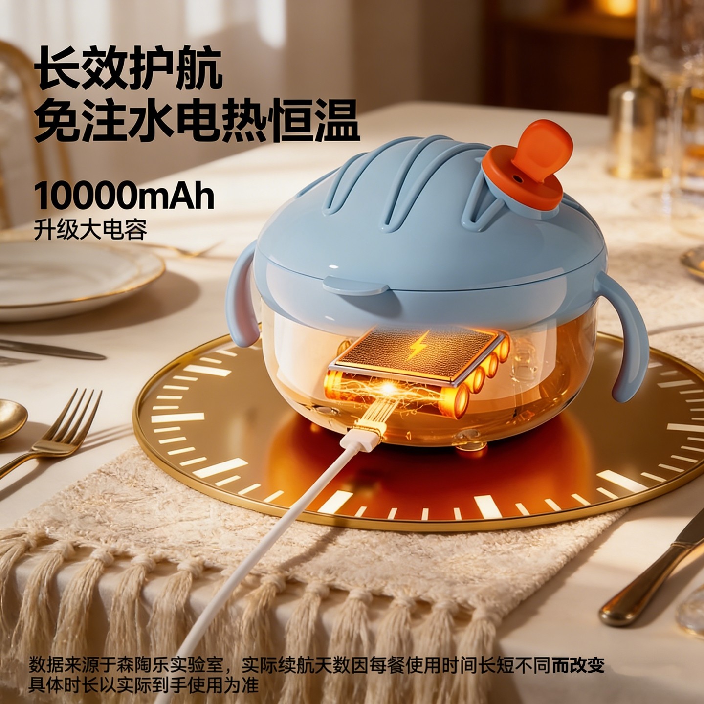 宝宝辅食碗婴儿专用非注水保温碗不锈钢儿童餐具智能充电恒温碗,淘宝优惠券,粉丝福利购,淘宝优惠卷