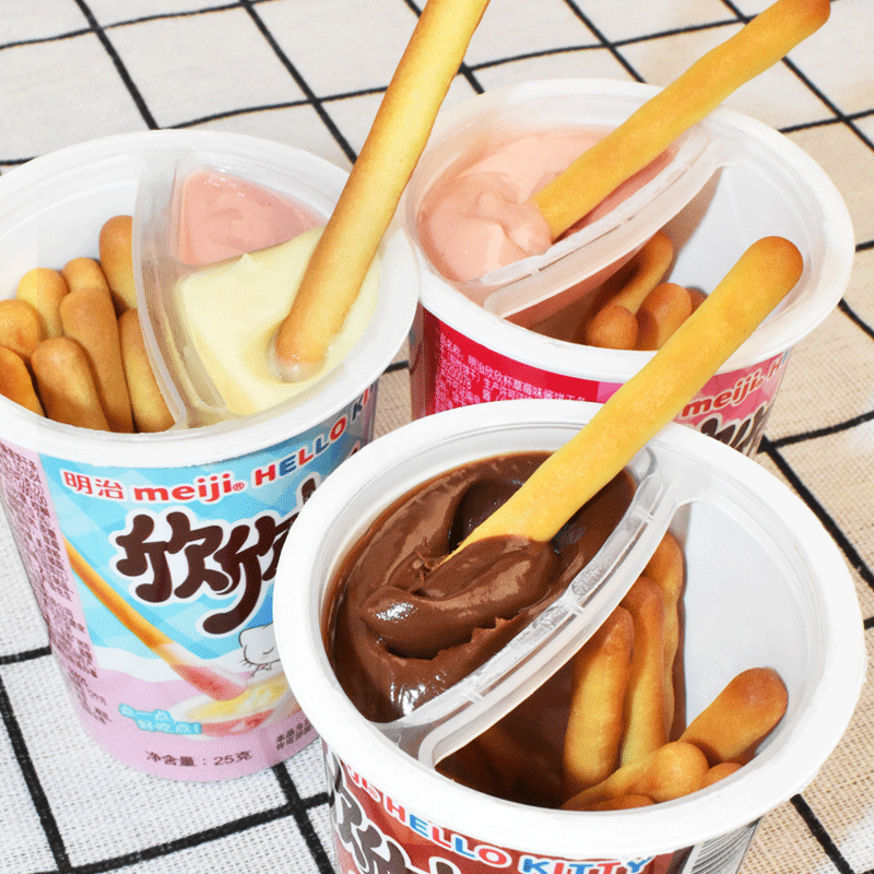 meiji明治欣欣杯蘸酱手指饼干条巧克力草莓牛奶味25g儿童沾沾零食 - 图2