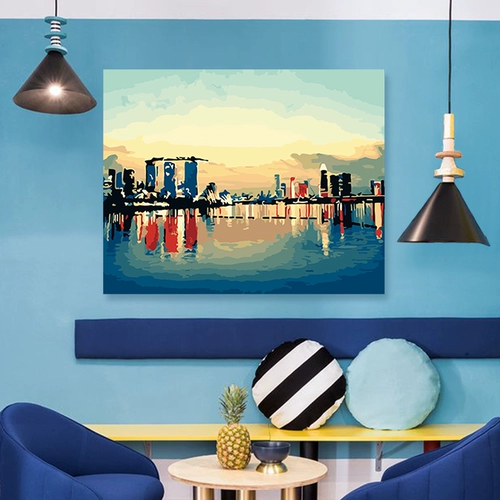 Pindu Modern Urban Building Night Diy Digital Oil Painting Restaurant Restaurant Restaurant Mailbom