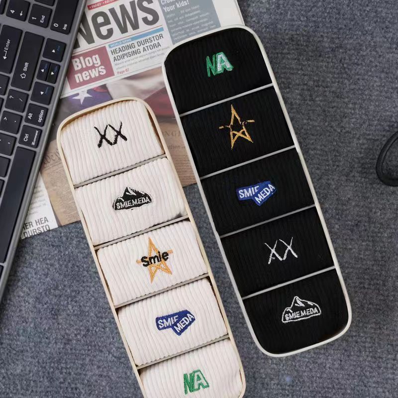 KUUK秋季袜子韩版ins潮袜男吸汗防臭中筒袜运动篮球袜长袜黑短袜 - 图0