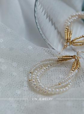 vnjewelry法式耳环女天然淡水