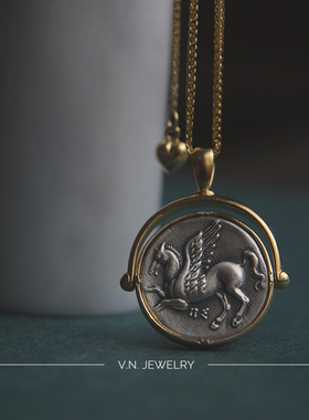 原创小众复古做旧纯银硬币项链