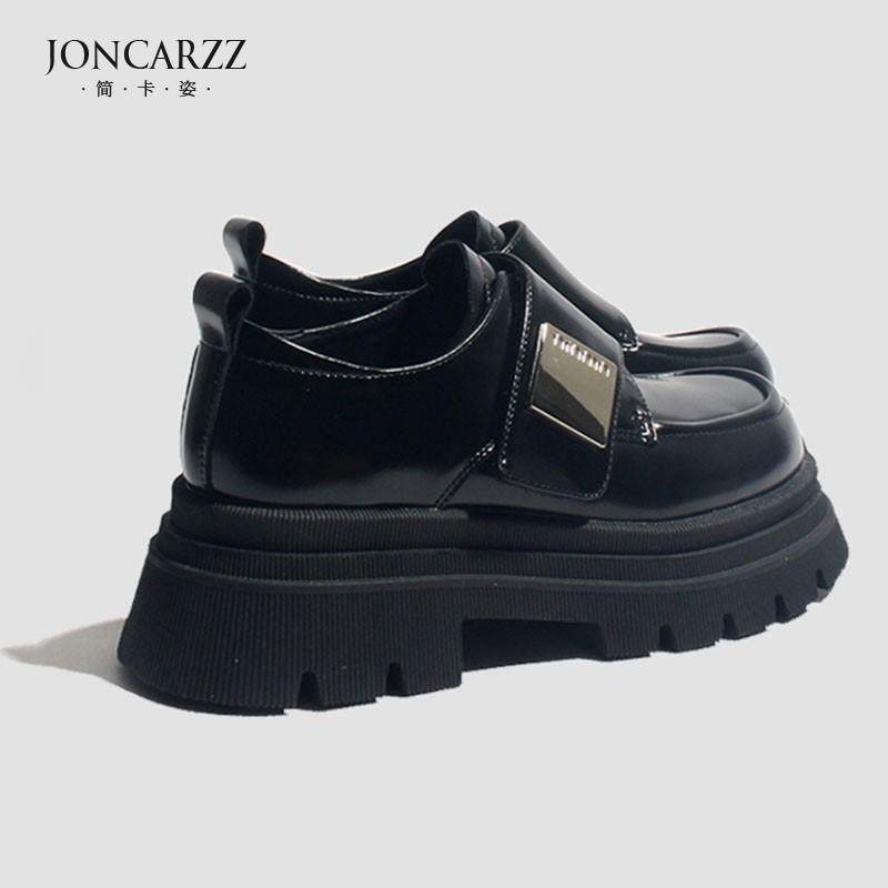 JONCARZZ英伦风单鞋女2025秋冬新款真皮厚底魔术贴增高乐福鞋A901,淘宝优惠券,粉丝福利购,淘宝优惠卷