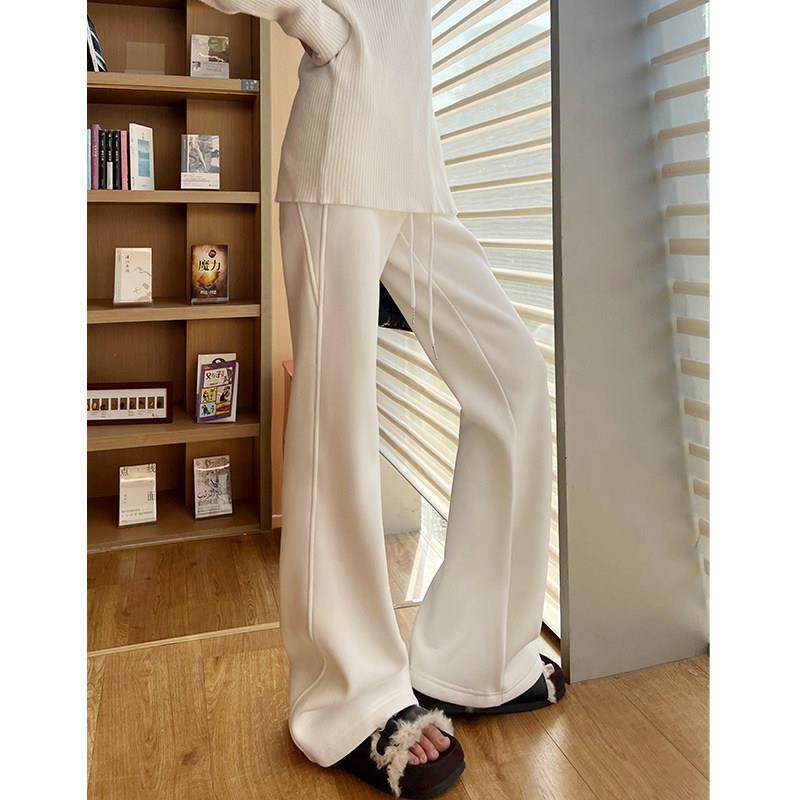 白色喇叭裤女2025春季新款美式抽绳运动休闲显瘦卫裤直筒微喇叭裤,淘宝优惠券,粉丝福利购,淘宝优惠卷