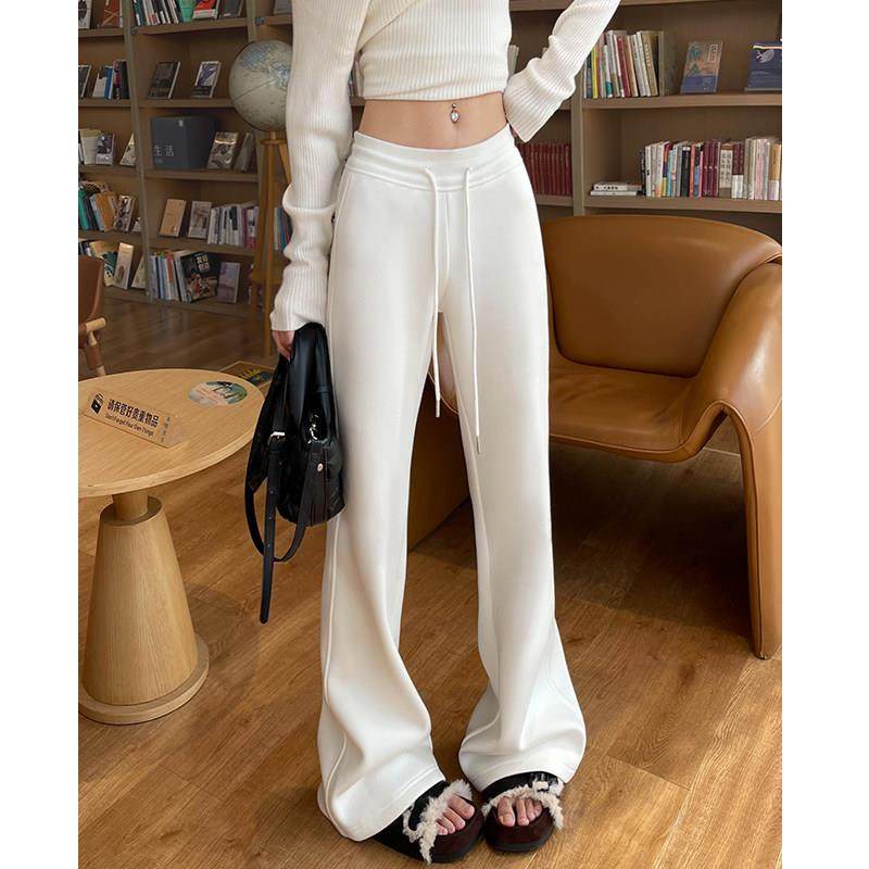 白色喇叭裤女2025春季新款美式抽绳运动休闲显瘦卫裤直筒微喇叭裤,淘宝优惠券,粉丝福利购,淘宝优惠卷