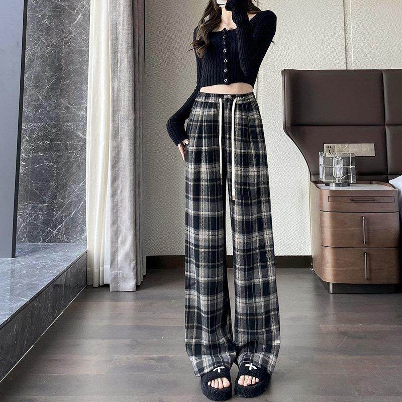 ROVJE CALLIE&OEAS2025冬季新款加绒毛呢格子裤女秋冬直筒阔腿裤,淘宝优惠券,粉丝福利购,淘宝优惠卷