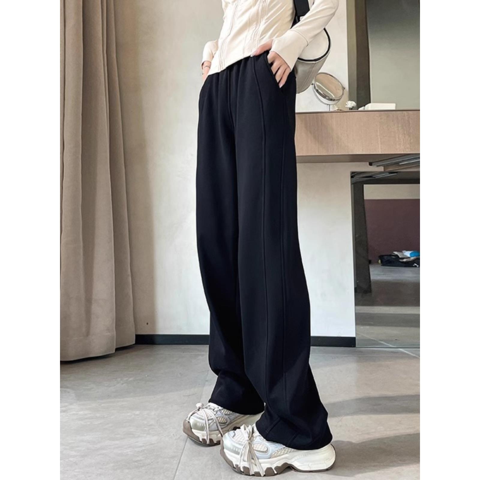 香蕉阔腿女士运动裤2025新秋季流行风格休闲高腰窄版修身直视运动 - 图1