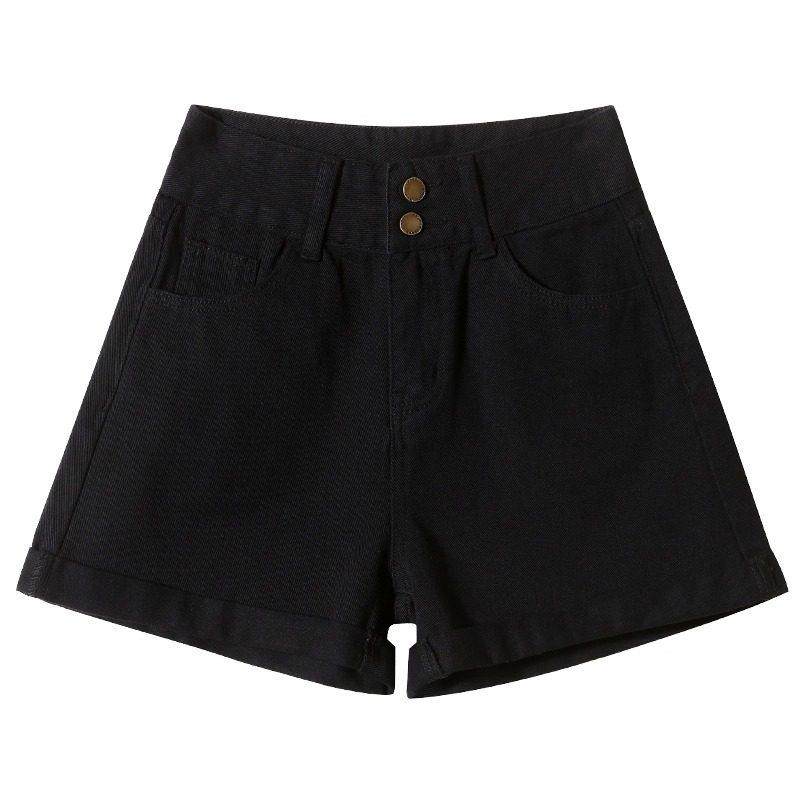 法国Rouje Dsyle黑色牛仔短裤女大尺码胖mm高腰显瘦弹力a字阔腿热,淘宝优惠券,粉丝福利购,淘宝优惠卷