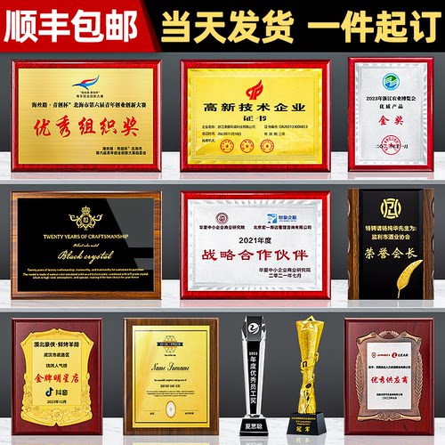 金箔奖牌定制定做荣誉牌木质奖杯牌匾木托授权牌铜牌企业证书制作 - 图3