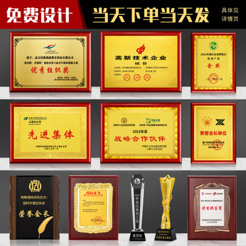 金箔奖牌定制定做荣誉牌木质奖杯牌匾木托授权牌铜牌企业证书制作 - 图1