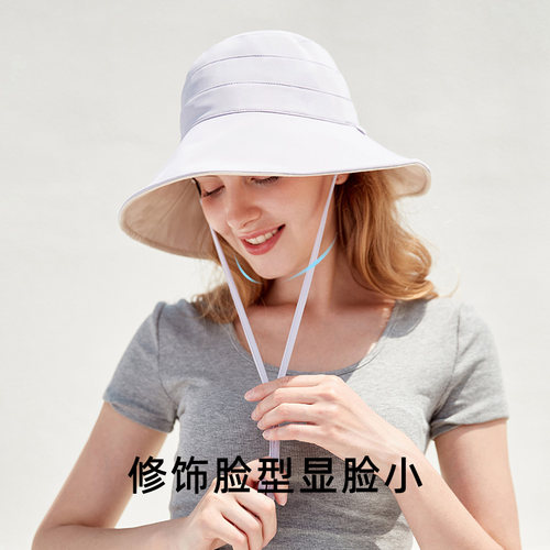 防晒帽女双面渔夫帽大帽檐百搭遮脸太阳帽子夏防紫外线沙滩遮阳帽 - 图2