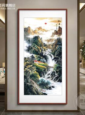 日东升玄关山水装饰画竖版客厅走C廊过道壁画新中式国画古典入户