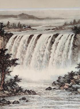 画山水横幅黄君壁U谷上闲坐宣纸微喷复制画原作版画客厅装饰画
