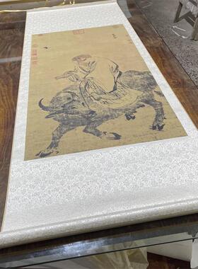 代张路老子骑m牛图老子出关图高清微喷复制古旧人物画立轴老子像