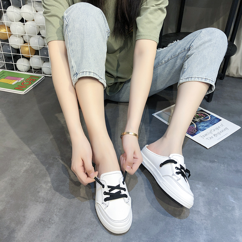 潮 新款夏季时尚外穿百搭平底懒人半拖小白鞋 2020 网红凉拖鞋女 ins 潮 新款夏季时尚外穿百搭平底懒人半拖小白鞋 2020 网红凉拖鞋女 ins