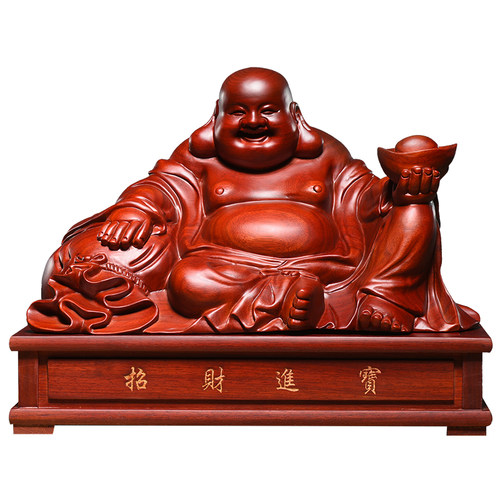 红花梨木雕笑佛像大肚弥勒佛摆件实木玄关客厅家用供奉坐式布袋佛 - 图3