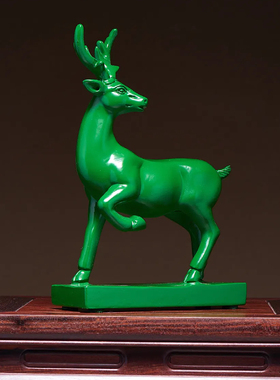 花梨木绿色木雕梅花鹿客厅摆件