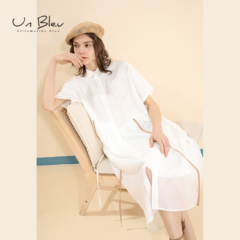 unbleu连衣裙女夏装法式设计感休闲显瘦高级感女装白色拼接裙子 - 图0