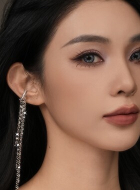 S925银耳饰 星絮溯影 满天星流苏耳线女长款气质精致耳夹
