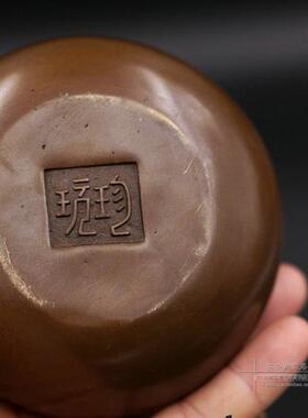 铜双狮圆形紫铜香薰炉