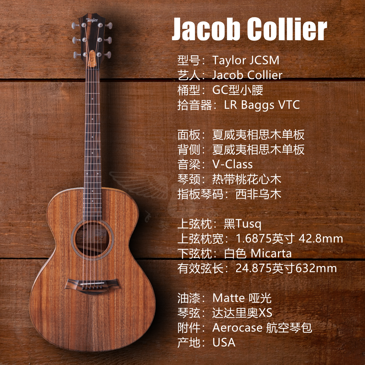 飞琴行 Taylor JCSM Jacob Collier签名版全相思木电箱民谣木吉他 - 图1