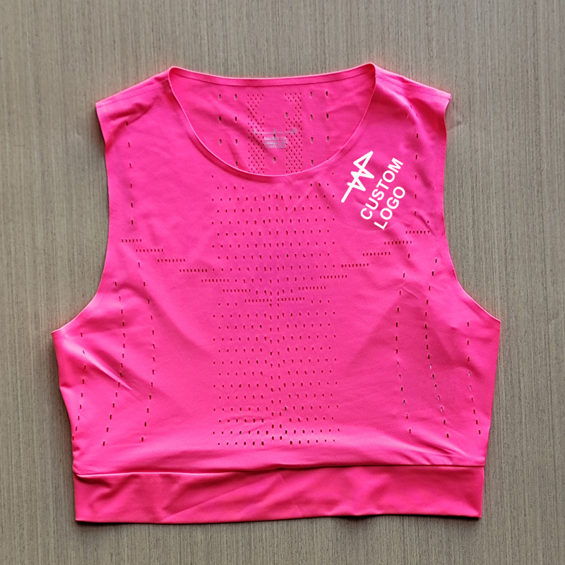 马拉松女子纯色田径服露脐紧身衣可订做商标-图3