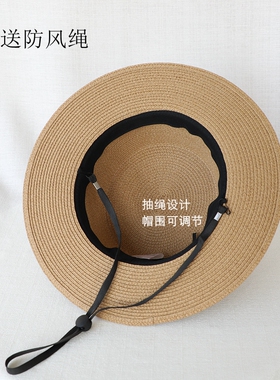 法式平顶草编帽子男女夏大头围平沿英伦复古礼帽遮阳防晒度假出游