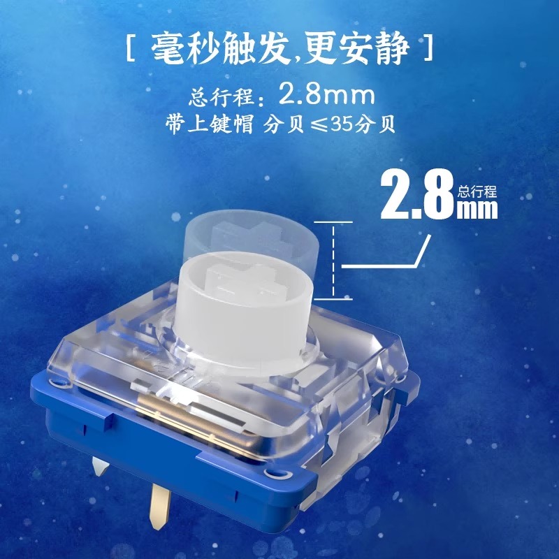 凯华Kailh深海孤岛鲸落MINI静音矮轴消音机械键盘 1353轴Hitbox - 图0