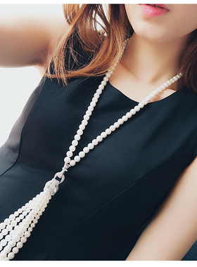 2022高档锆石豹子头珍珠毛衣链