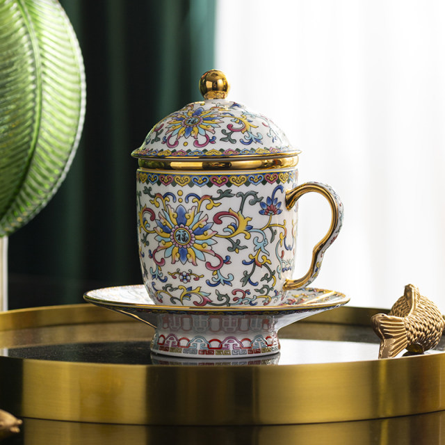 ຊຸດຈອກແມ່ບົດ lotus enamel ສີຟ້າແລະສີຂາວ