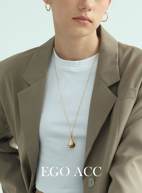 极简椭圆吊坠金属风项链毛衣链