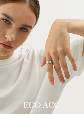 朋克风宽面开口银戒指s925指环