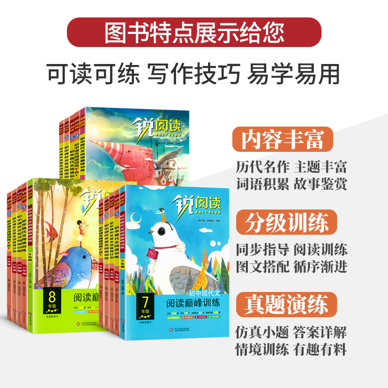 锐阅读初中语文阅读组合训练五合一七年级八九年级中考现代文阅读100篇课外文言文周计划 初一二三语文阅读答题模板专项练习册资料