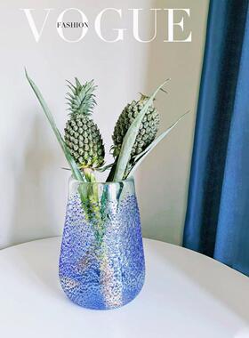 手工琉璃蓝色珠光花瓶中古ins风