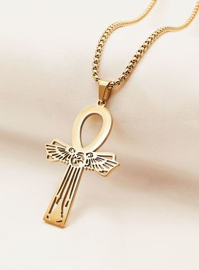 BUGIEL项链欧美荷鲁斯之眼十字配饰毛衣链埃及安卡不锈钢十字架吊