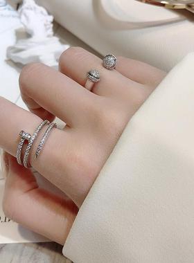 三层纯银韩版欧美风ins钉子戒指