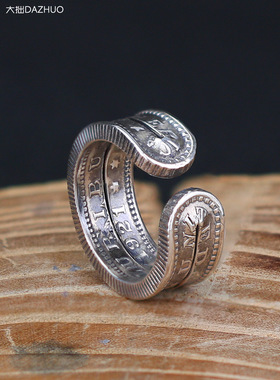 bugiel原创复刻摩根复刻银币戒指男开口复古切割硬币日潮人小众潮