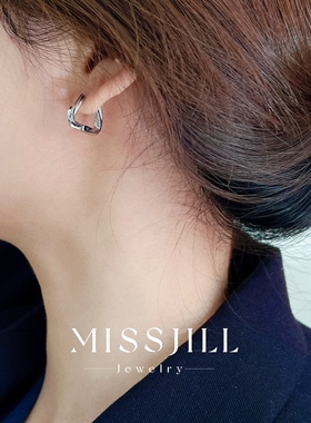 MISSJILL·法式扭圈｜设计感三角造型法式气质简约高级925银耳圈