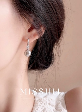 MISSJILL 灰珍珠女孩｜轻奢精致甜美通体S925纯银耳饰耳圈耳扣女