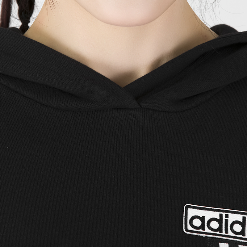 Adidas阿迪达斯三叶草卫衣女款春季运动针织排扣连帽套头衫HH9449-图2