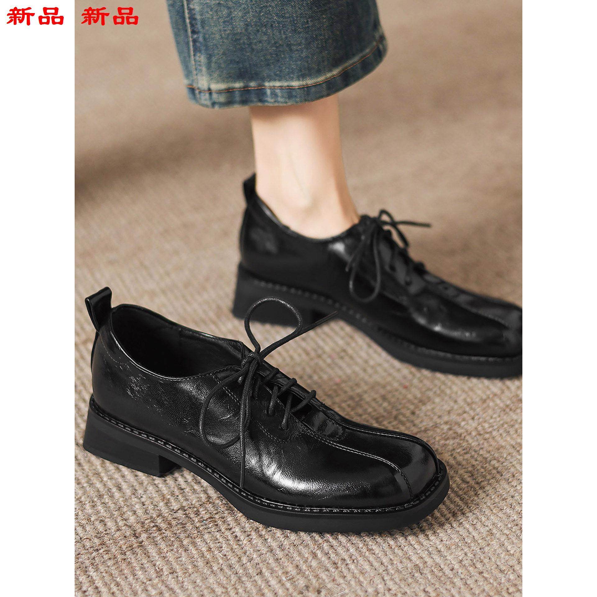 小皮鞋女低单鞋41到43深口粗风方头英伦大码春秋跟女鞋系带跟复古,淘宝优惠券,粉丝福利购,淘宝优惠卷