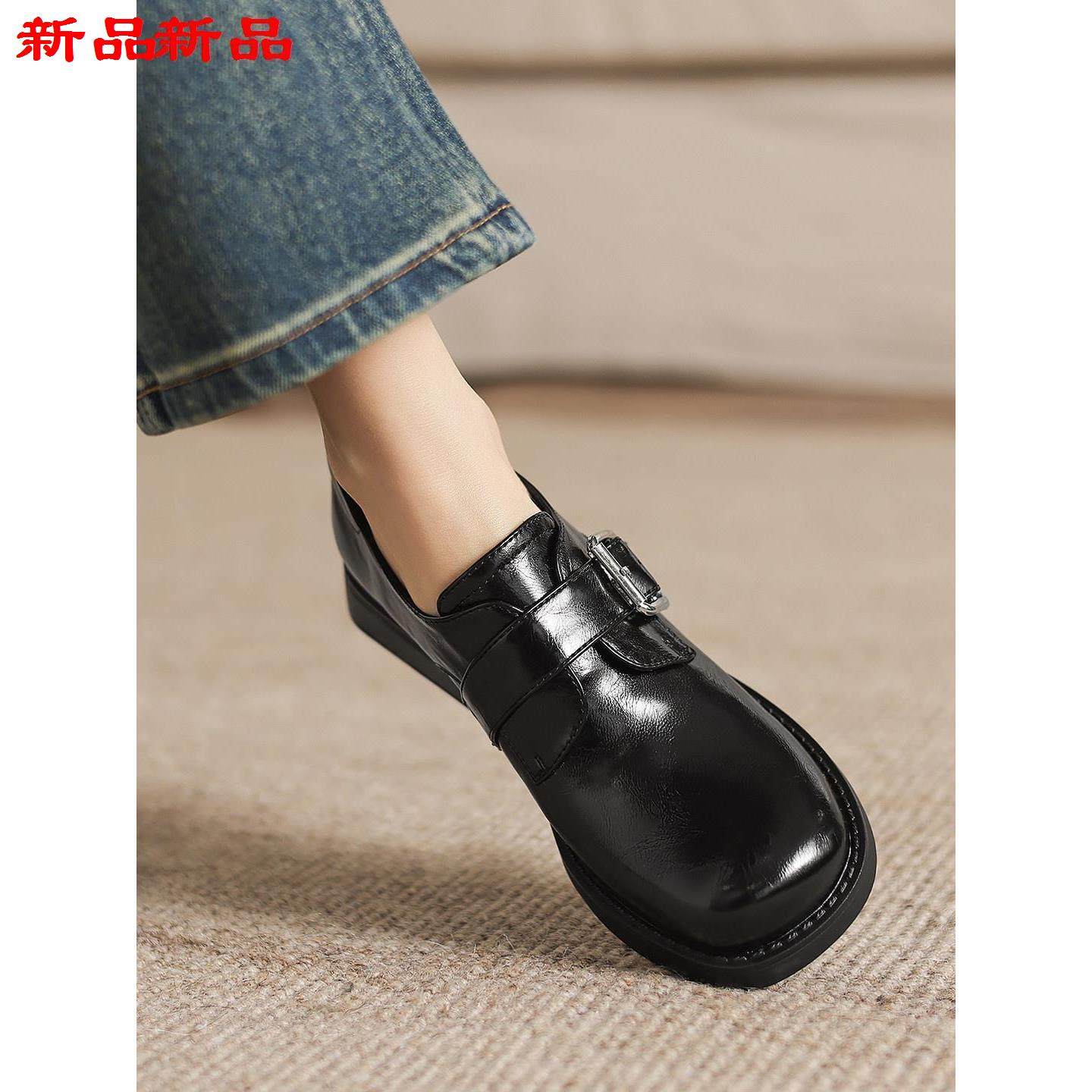 孟克鞋跟43单鞋一脚蹬粗大码方头女乐福鞋-40复古英伦皮带扣,淘宝优惠券,粉丝福利购,淘宝优惠卷