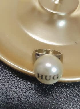 韩国官网hug珍珠lovo字母款简约百搭戒指熟女轻奢质感指环