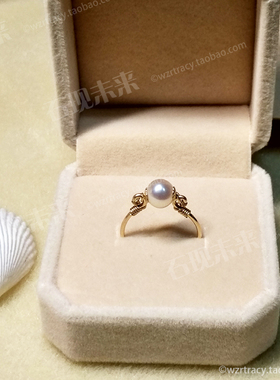 实物拍摄包金闪亮珍珠戒指