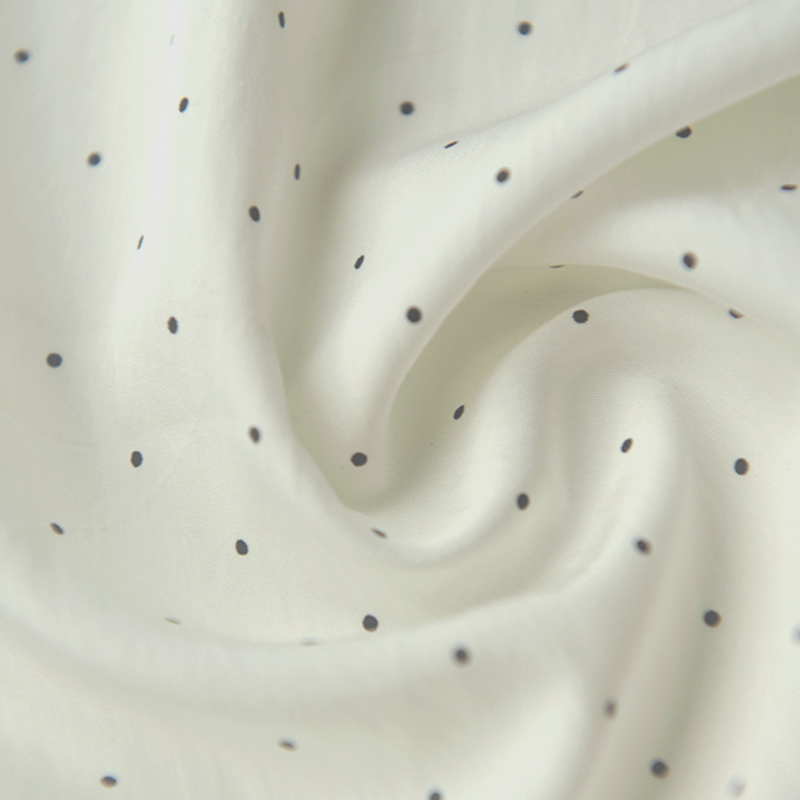 米白黑小圆点纤丝棉 秋衬衫连衣裙上衣发圈娃衣汉服文艺百搭面料 - 图0