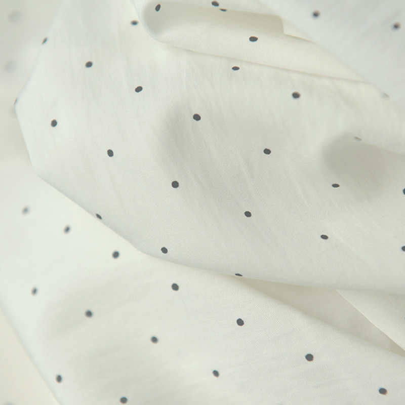 米白黑小圆点纤丝棉 秋衬衫连衣裙上衣发圈娃衣汉服文艺百搭面料 - 图1